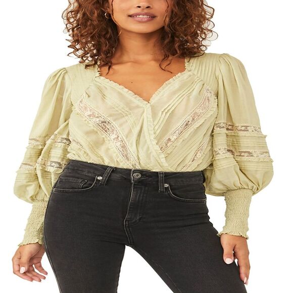 Free People The Eloise Smocked Bodysuit In Sage Mint L - Picture 2 of 3